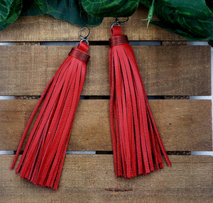 Chic Tassel Leather Earrings-Extra Long - Red