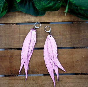 Slim Feather Leather Earrings (Various Options)