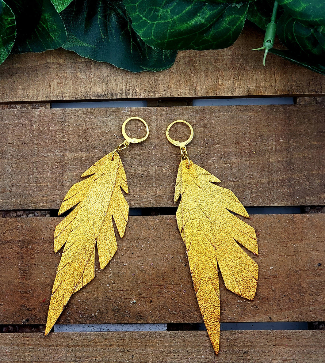 Slim Feather Leather Earrings (Various Options)