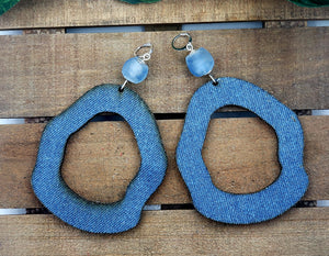 Potato Chip  Hoop Dangles - Denim Print