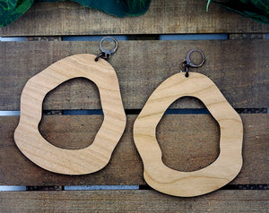 Potato Chip  Hoop Dangles - Walnut Wood (No Beads)