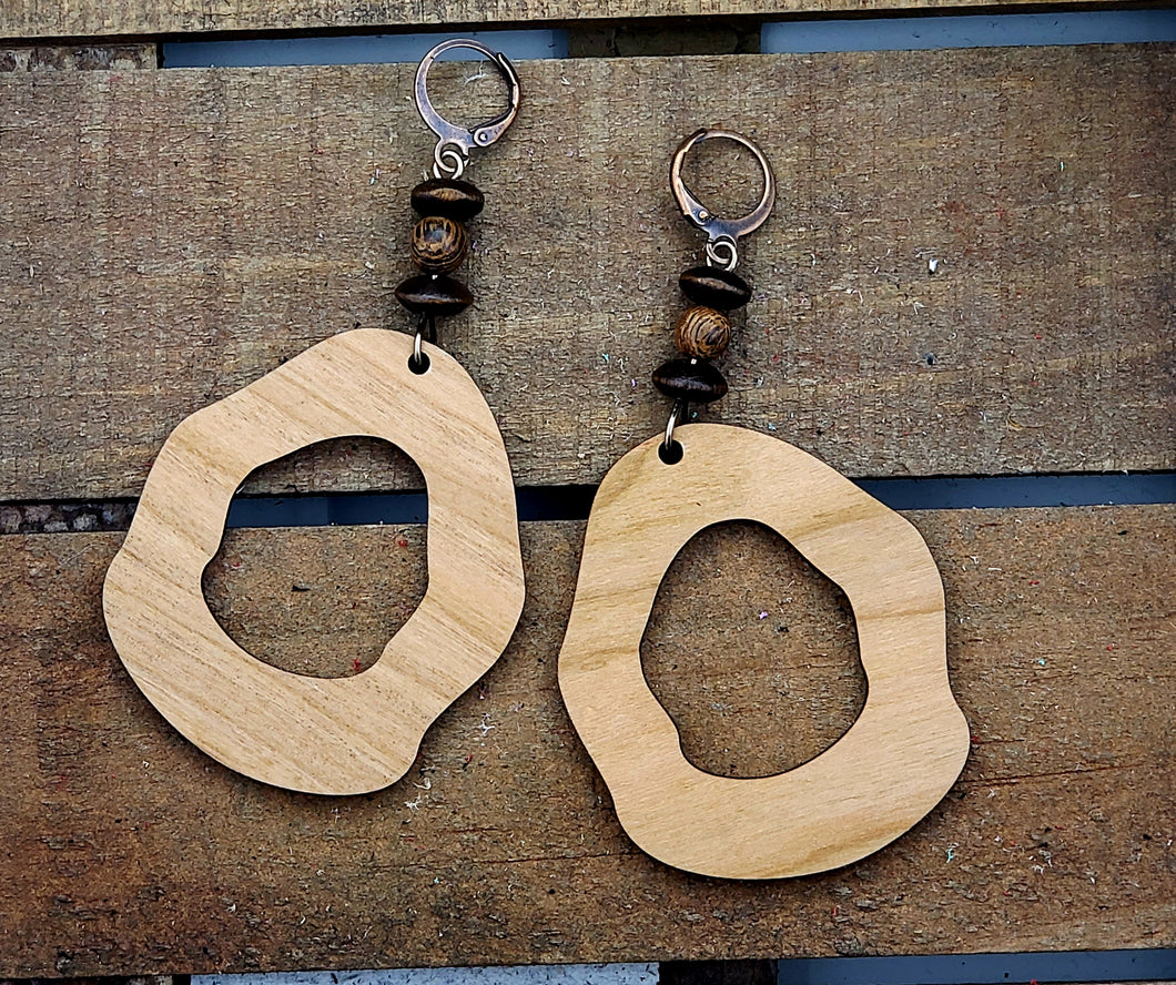 Potato Chip Hoop Dangles - Cherry Wood - Small