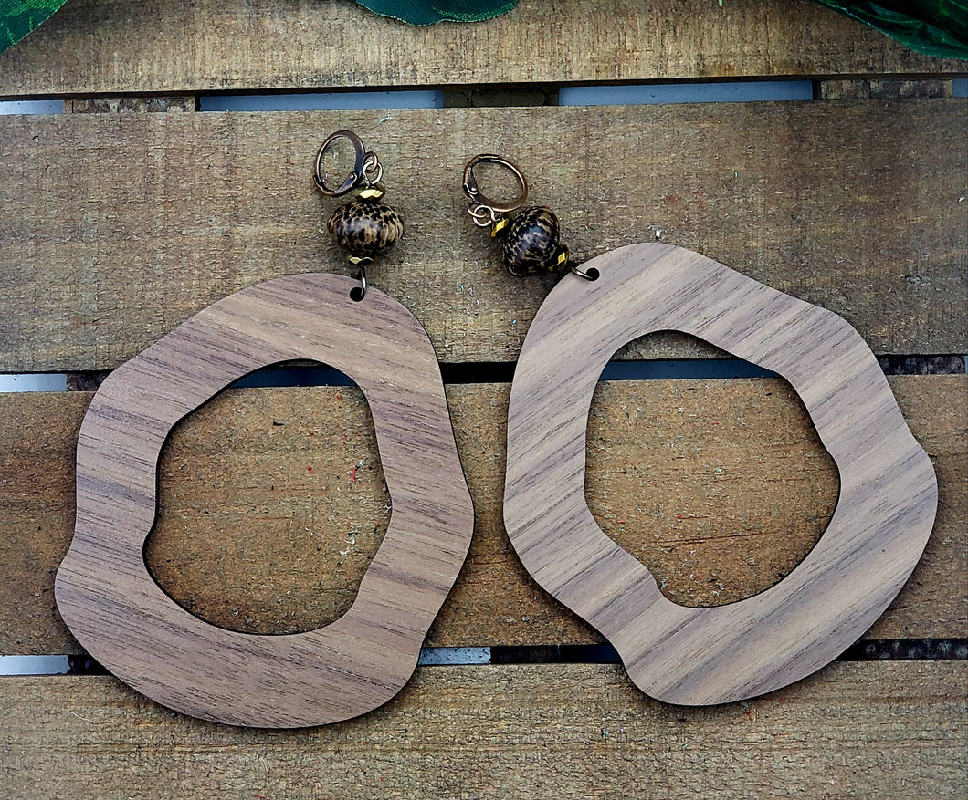 Potato Chip  Hoop Dangles - Walnut Wood