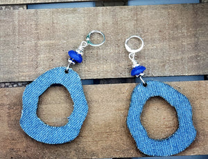 Potato Chip Hoop Dangles - Denim - Small