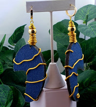 Load image into Gallery viewer, Fierce Warrior Dangles - Denim w/Gold Accents
