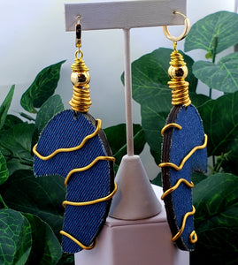 Fierce Warrior Dangles - Denim w/Gold Accents