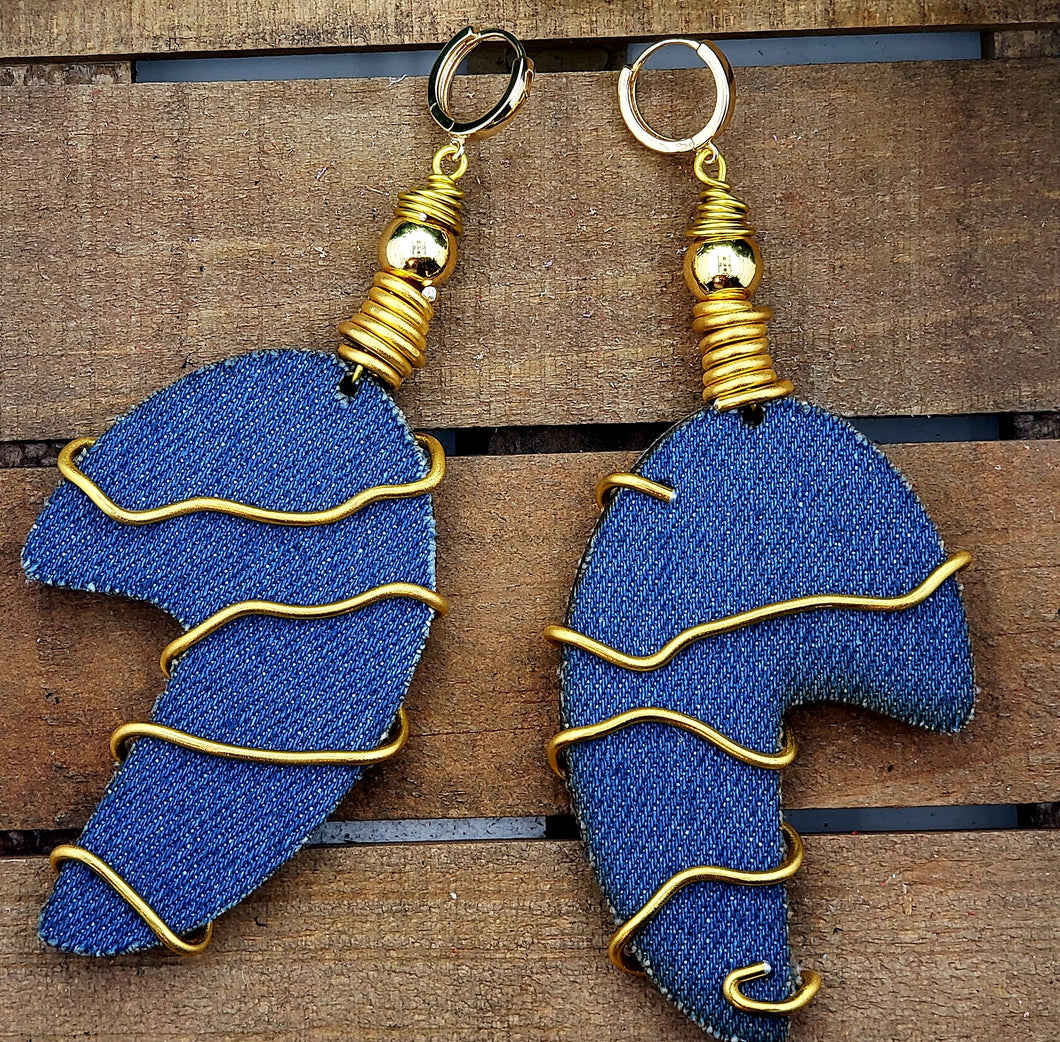 Fierce Warrior Dangles - Denim w/Gold Accents