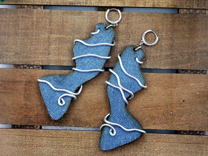 Curvy Stick Dangles - Denim w/Silver Accents