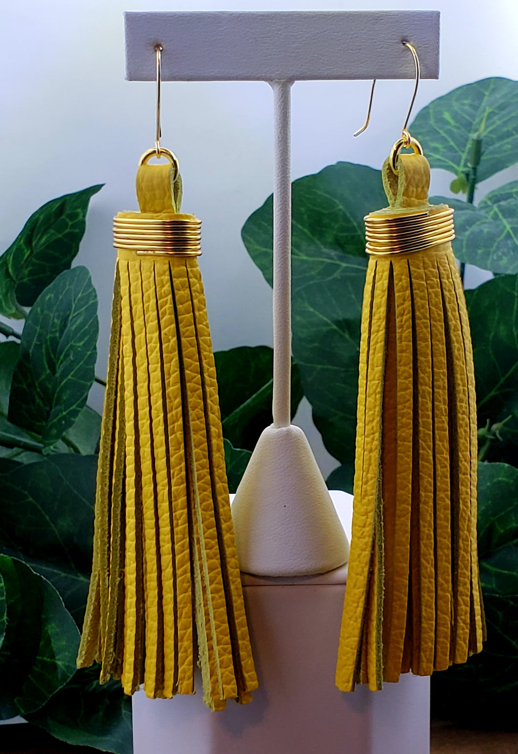 Chic Tassel Leather Earrings - Yellow