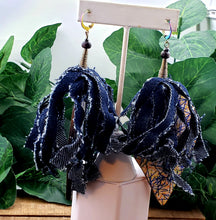 Load image into Gallery viewer, Denim Tassel &amp; Stripe Dagger Wood Dangles
