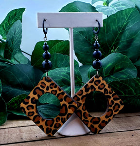 Small Leopard Diamond Dangle Hoop Earrings