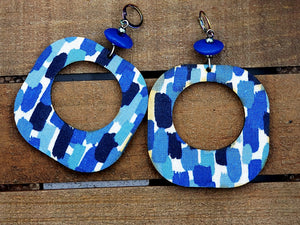 Get Groovy Wood Hoop Dangles - Painted Blue