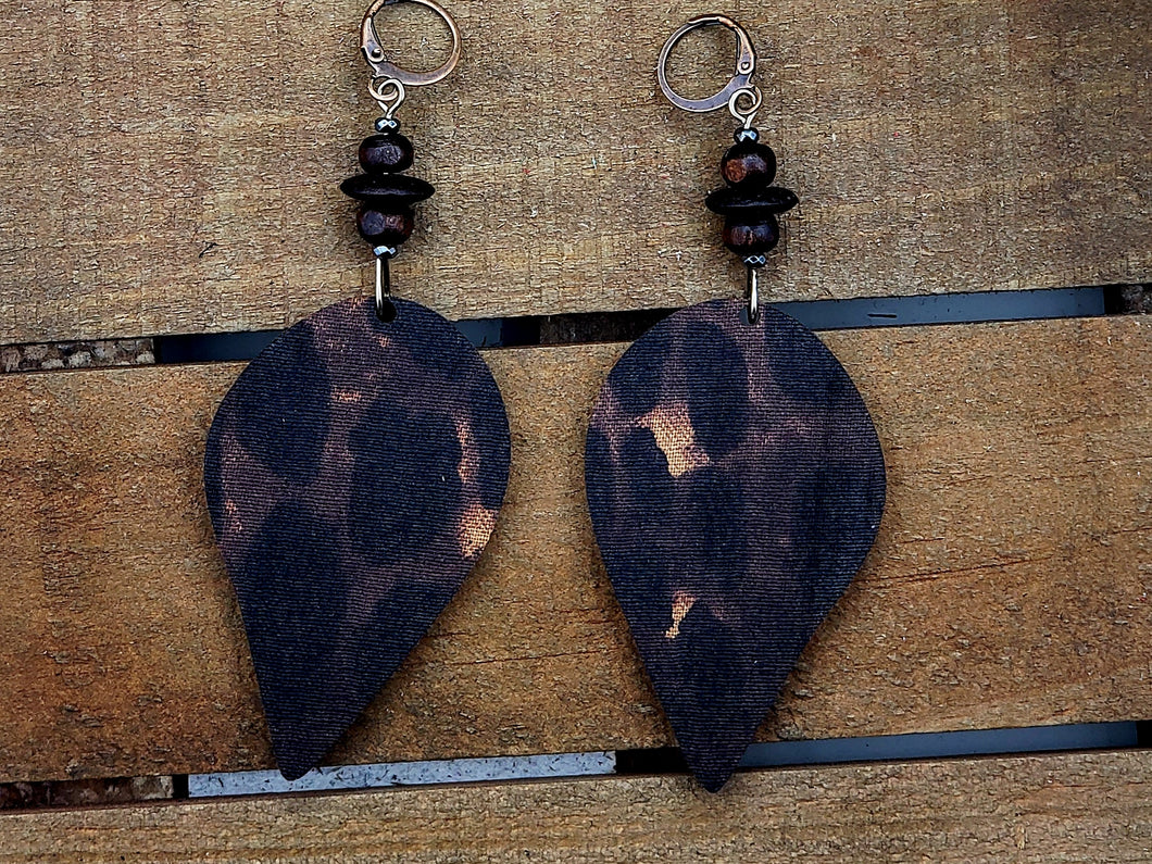 Small Dark Leopard Dagger Wood Dangles