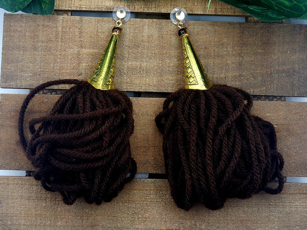 The Queen's Tassel! (Tassel) Earrings - Brown/Gold