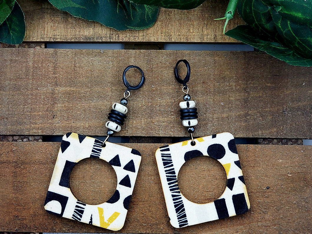 Kente Square Hoop Dangle Earrings