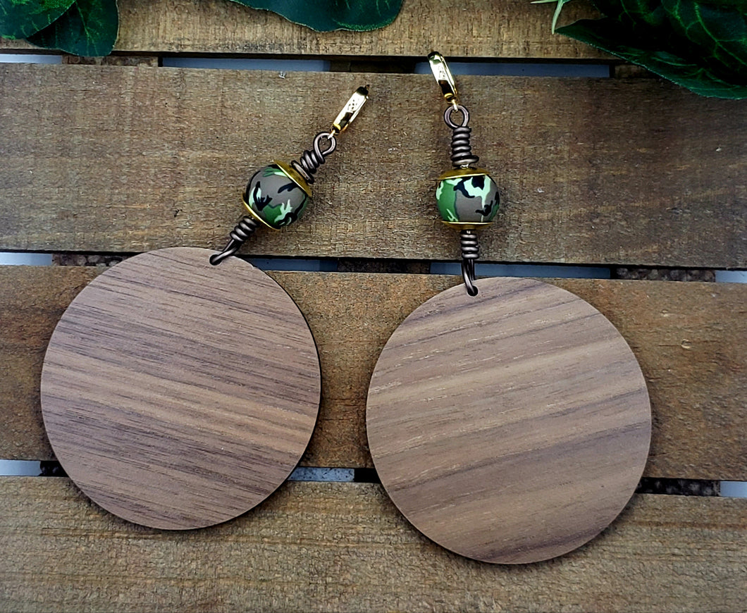 Round Circle Dangles - Camouflage & Walnut Wood