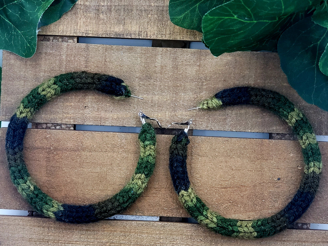 70mm Knitted Hoops (Knit) Earrings - Camo -70mm