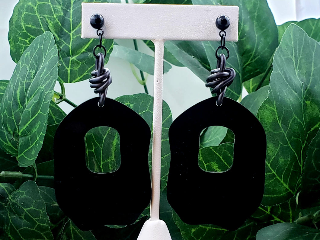 Drip Hoop Black Wrapped Dangle Earrings