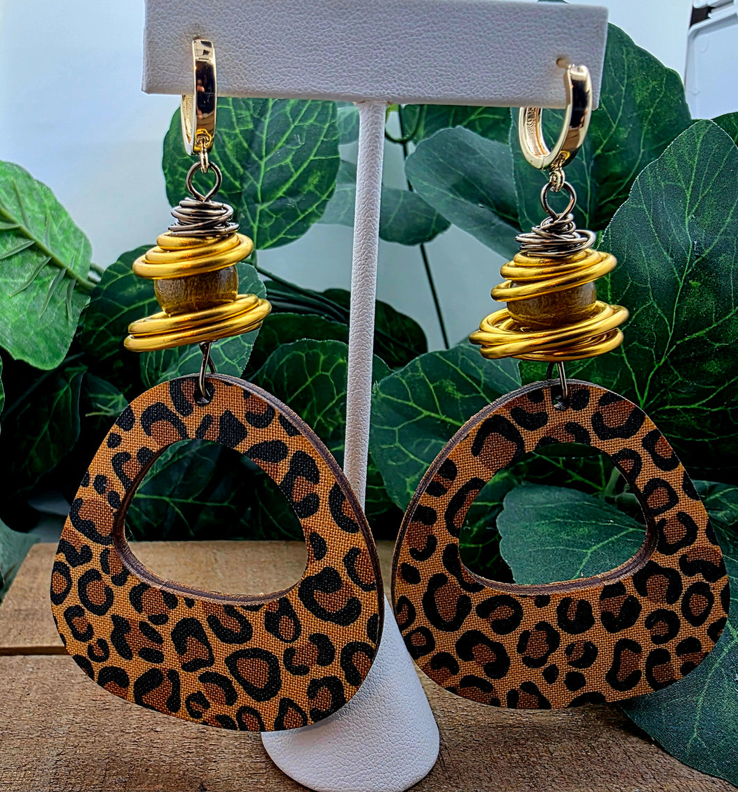 Jazzed & Groovy Wood Hoop Dangles (Leopard)