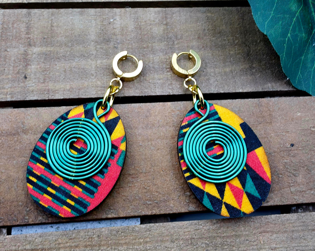 Small Oval Dangles - Kente w/Spiral Accents