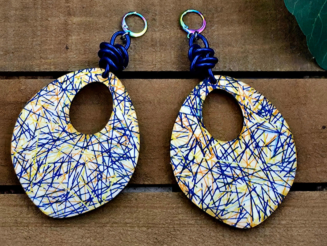 Spaded Hoop Wood Dangles - Confetti Print