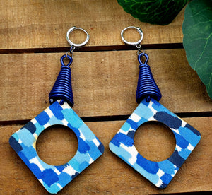 Patchwork Diamond Hoop Dangle Earrings