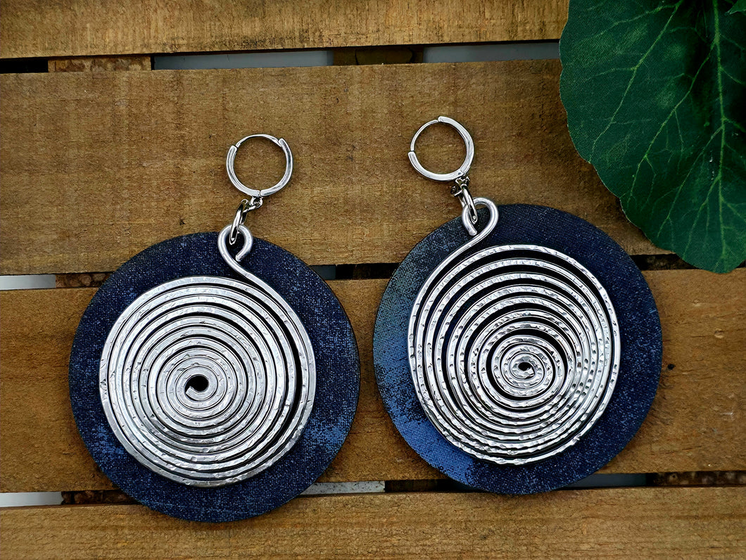 Round Circle Dangles - Denim Print