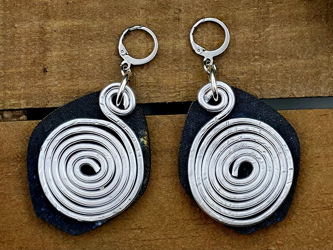 Small Denim Print Bobble Dangle Earrings