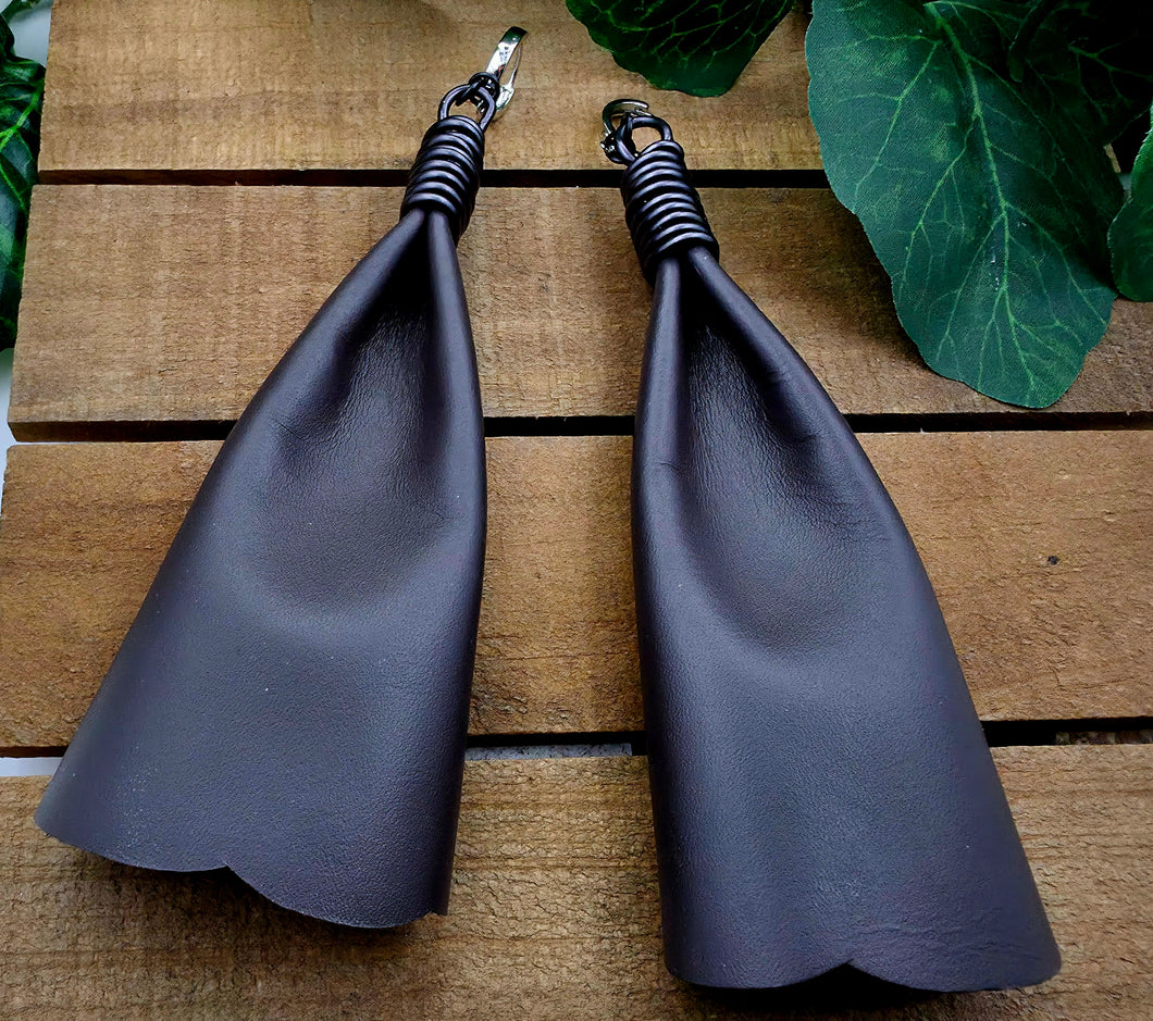 Bow Tassel Leather Earrings - Dark Brown