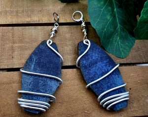 MED Denim Print Bobble Wood Dangles w/Wire