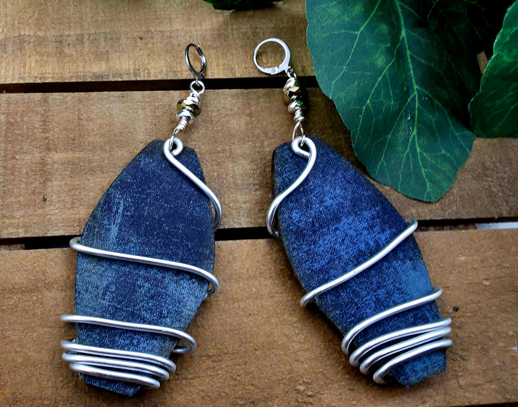 MED Denim Print Bobble Wood Dangles w/Wire