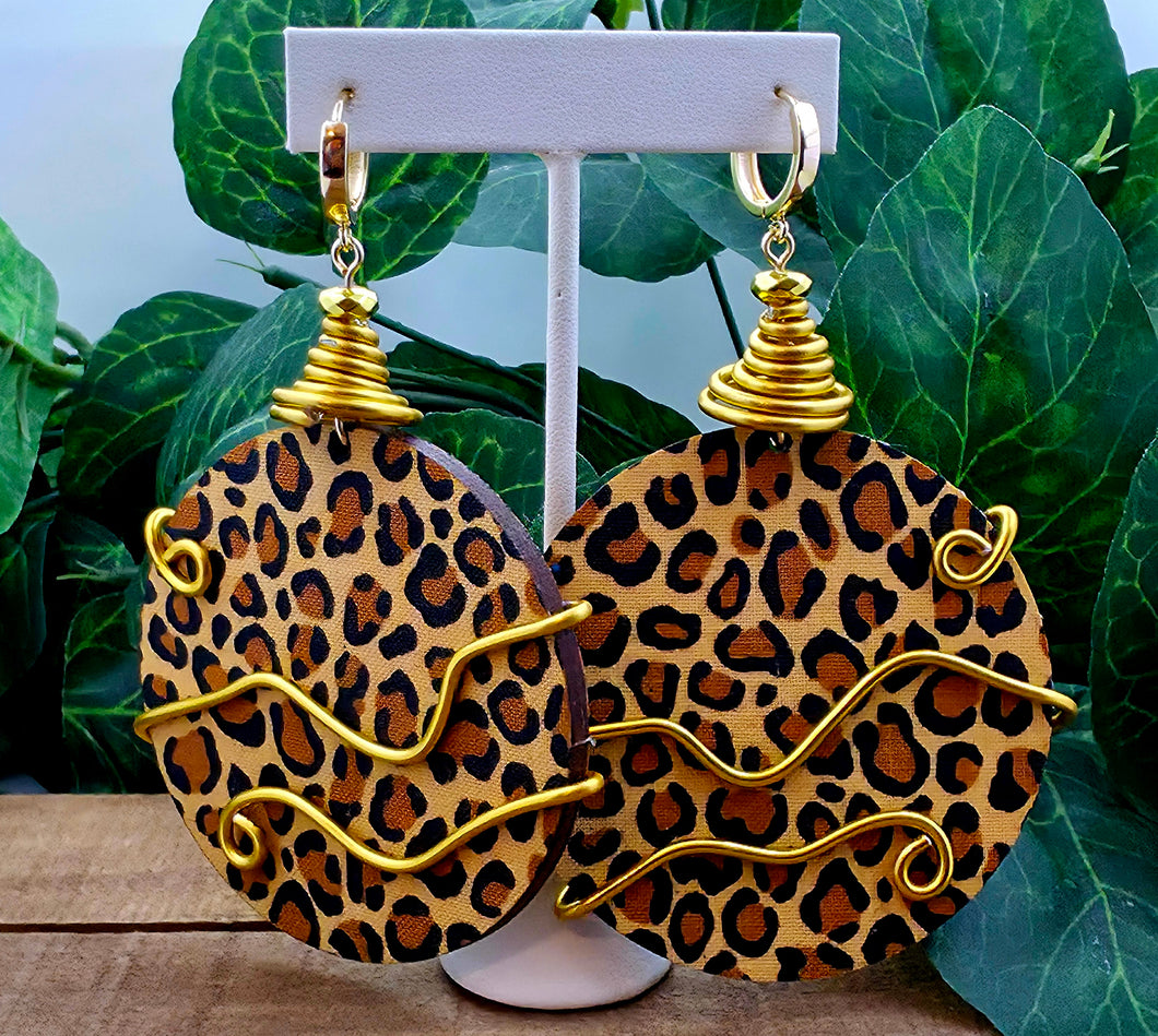 Round Circle Dangles - Leopard Wrapped