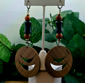 She is Still Smiling Hoops Wood Earrings Black w/Beads