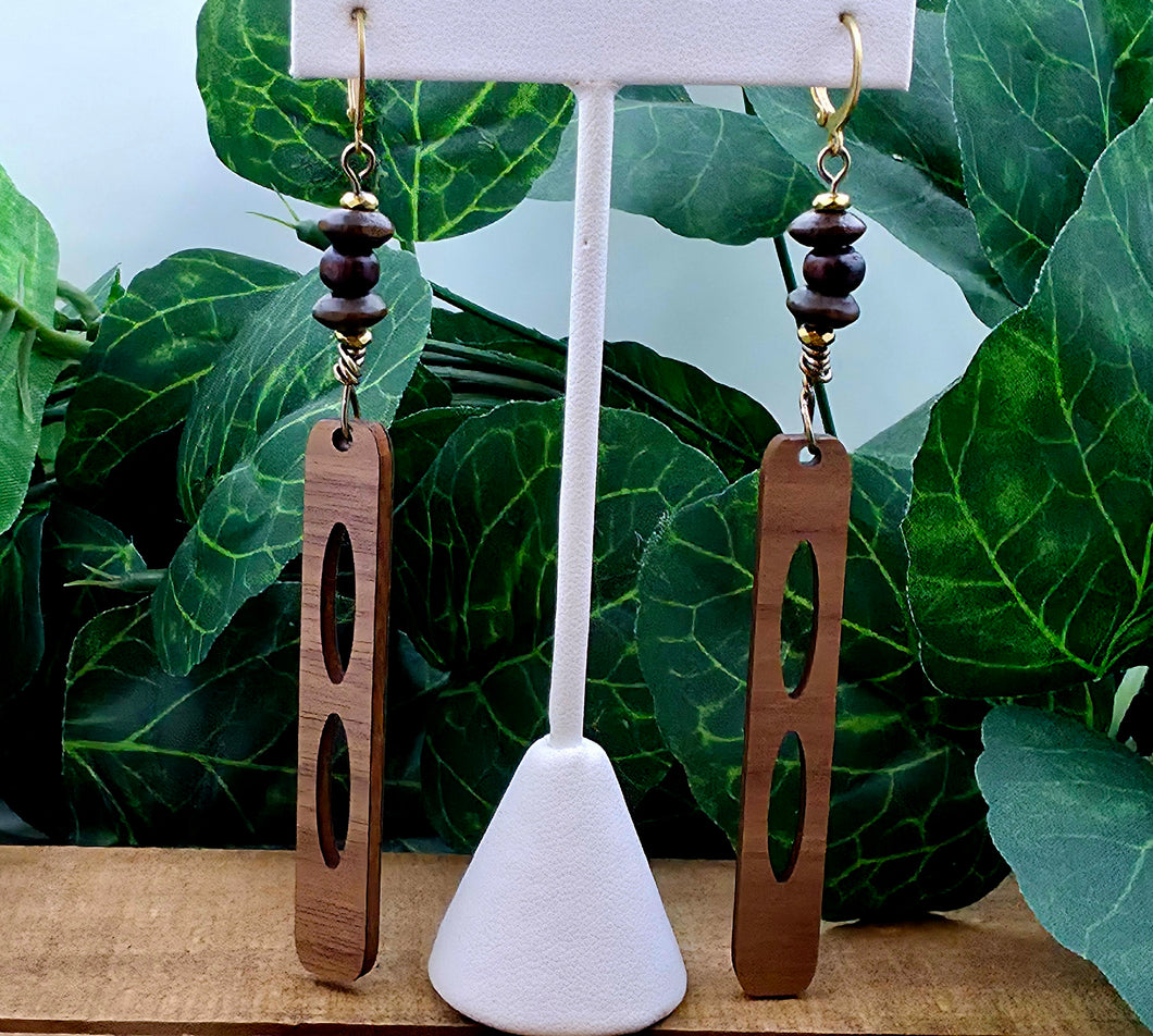 SUPER SLIM RECTANGLED Loopy Long Wood Earrings with Beads V2