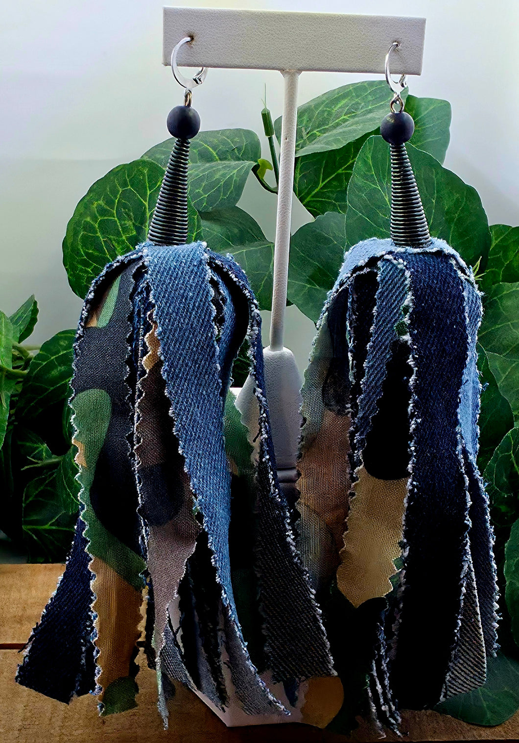Tassel Denim  & Camo Earrings