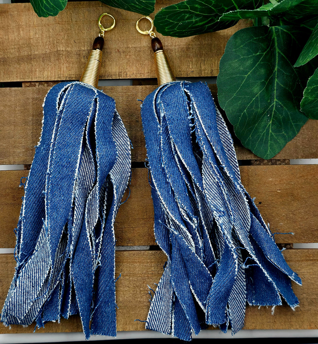 Tassel Denim (Long) Earrings