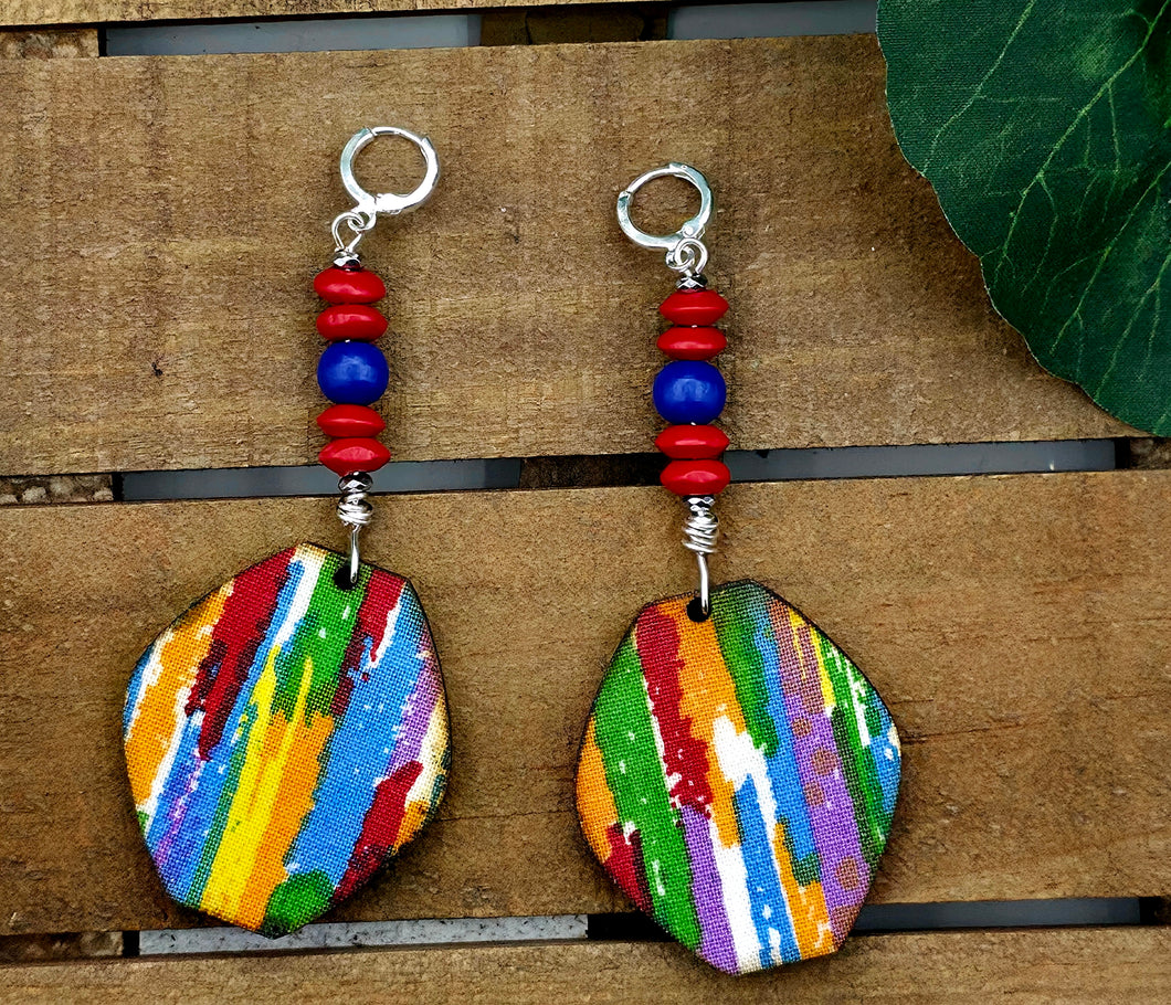 Small Paint Splash Print Bobble Dangle Earrings w/Beads