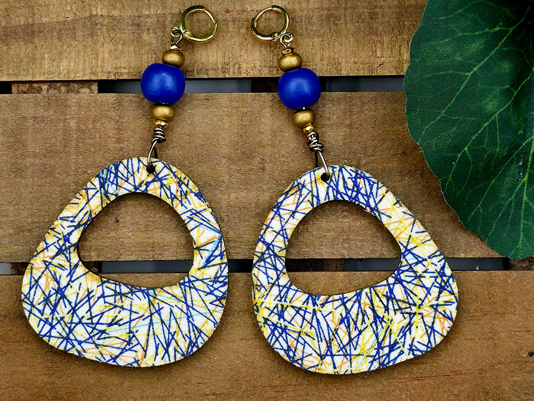 Jazzed & Groovy Wood Hoop Dangles w/Beads - Stripe Pattern