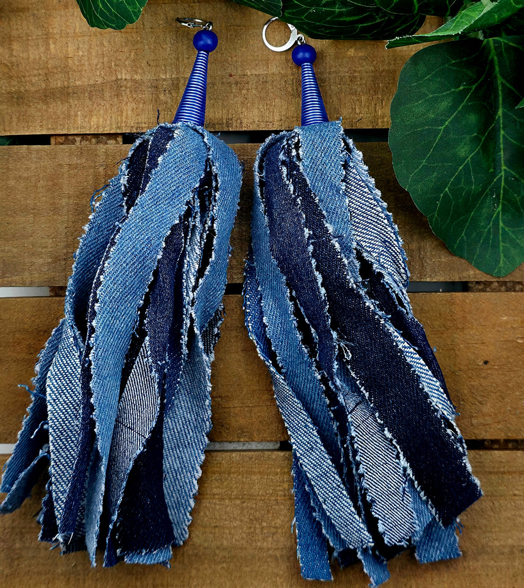 Tassel Mixed Denim (Long) Earrings