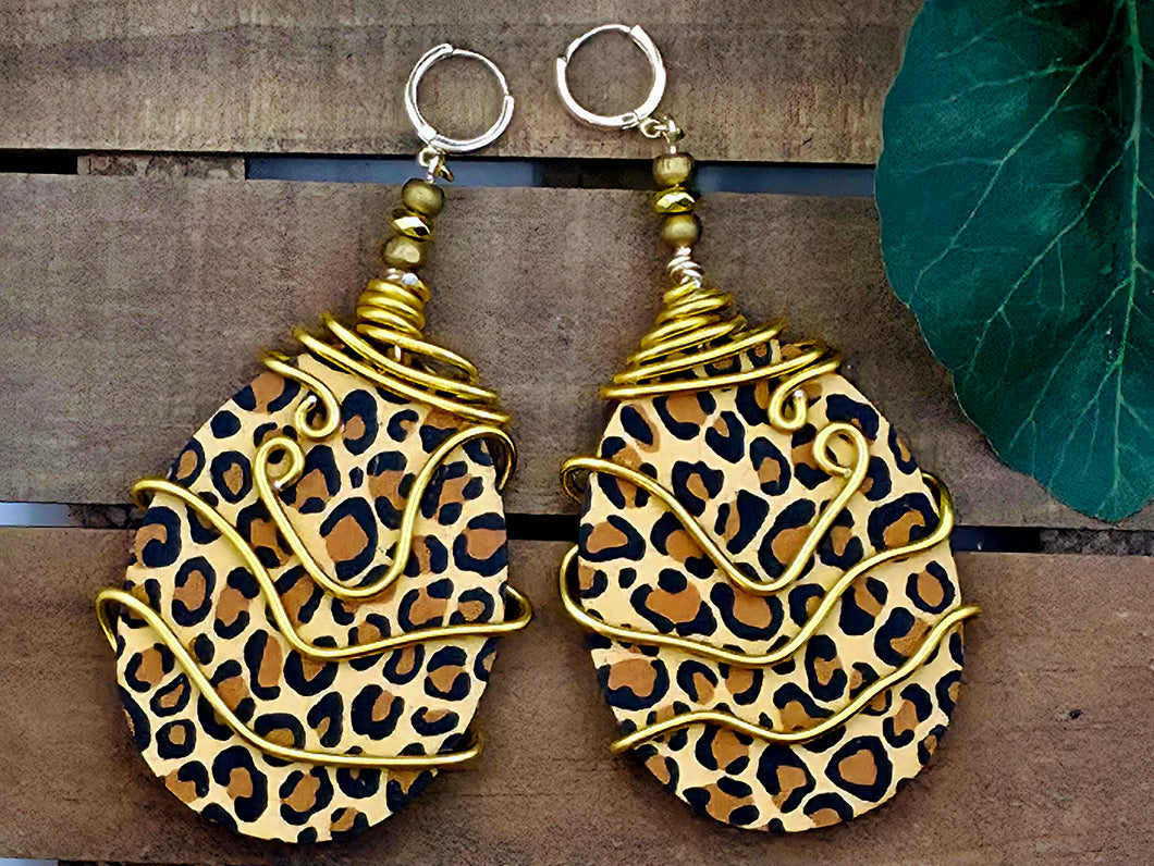 Round Oval Dangles - Leopard Wrapped