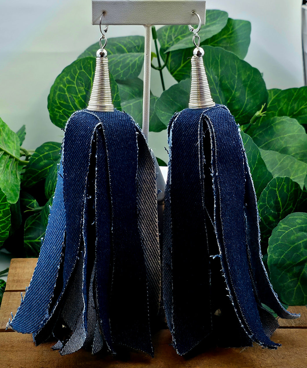 Tassel Mixed Denim (Long) Earrings V2