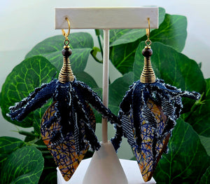Denim Tassel & Stripe Dagger Wood Dangles (SMALL)