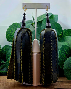 FLUFFY FAT Tassel Leather Earrings-Camo