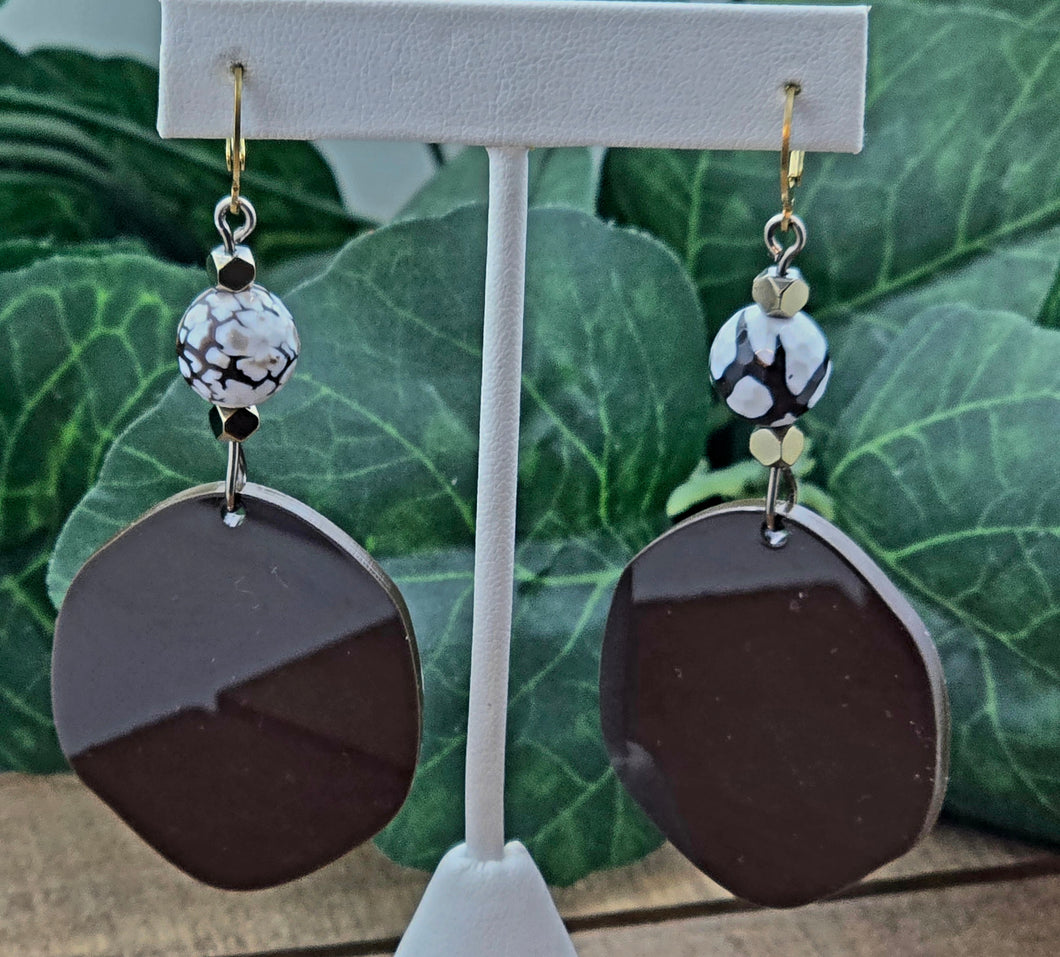Saucy Camo Dangle Earrings w/Semi Precious Stones -SMALL