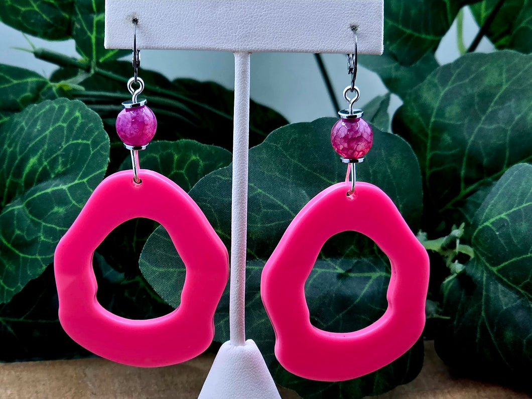 Potato Chip Hoop Dangles - Pink - Small