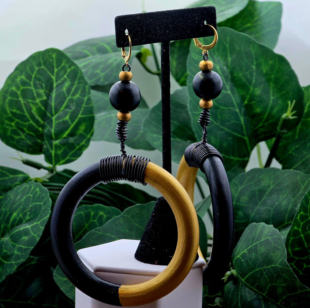 Goddess Hoops Earrings - Black & Gold