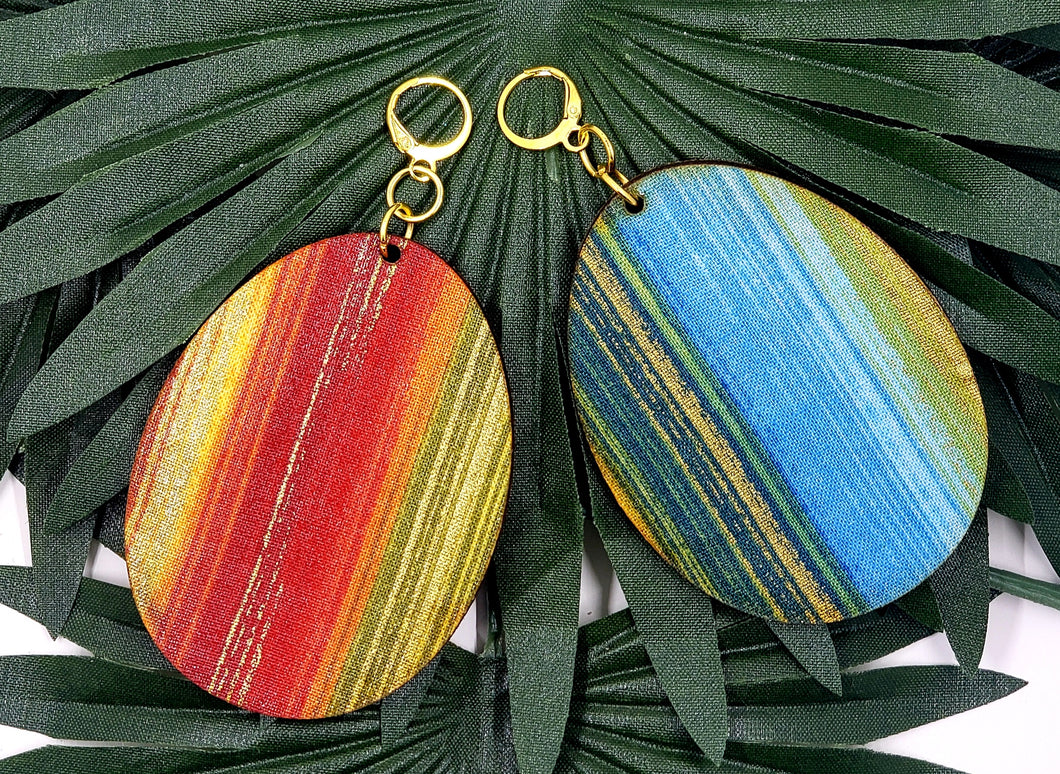 Oval Fabric Covered Wood Earrings