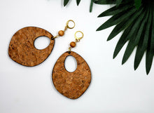 Load image into Gallery viewer, CORK Fabric Covered Wood Earrings - SPADED Hoops
