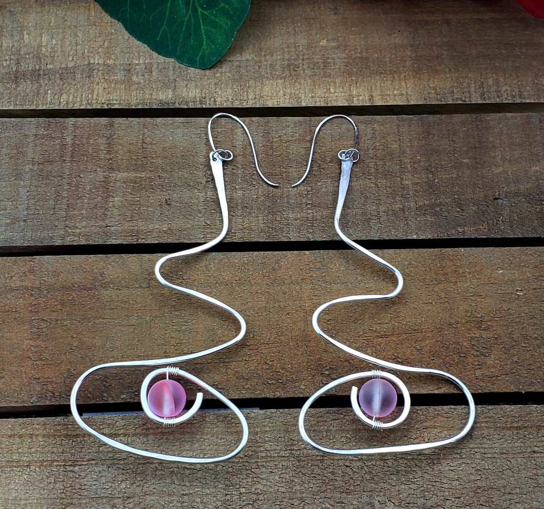 She is Pink Moonstone & Silver Swirl Wire Earrings