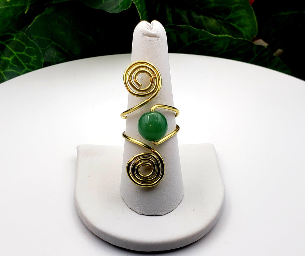 The Spiral Goddess Rules the Universe (Green) Beaded Ring